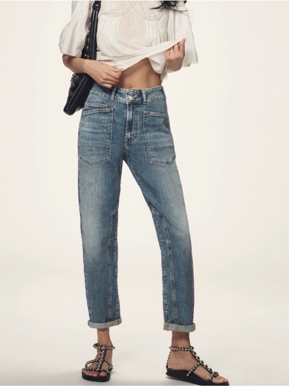 Pilcro The Wanderer Mid Rise Jeans with Front Patch Pockets Paneled Leg Size 26